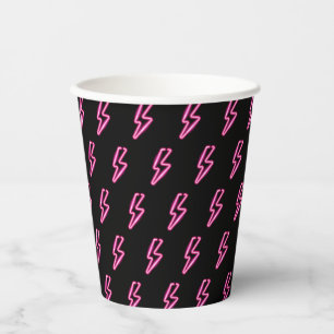Pink Neon Lightning Bolt Pattern Paper Cups