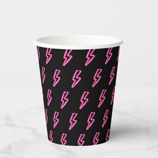 Pink Neon Lightning Bolt Pattern Paper Cups (Front)