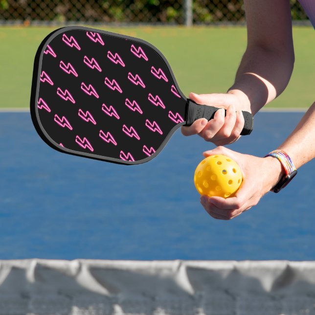 Pink Neon Lightning Bolt Pattern Pickleball Paddle (Insitu)