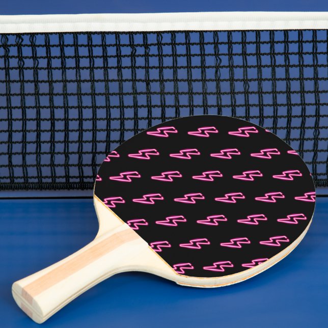 Pink Neon Lightning Bolt Pattern Ping Pong Paddle (Insitu)