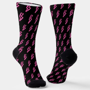 Pink Neon Lightning Bolt Pattern Socks