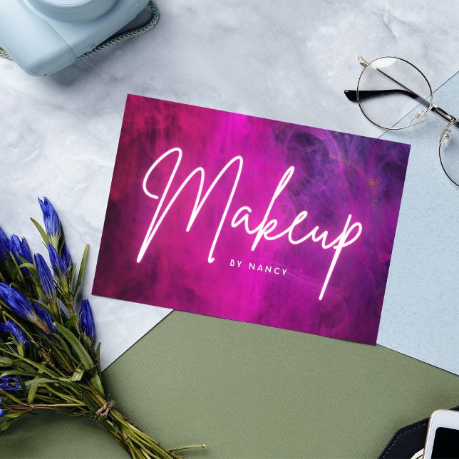 Pink Neon Makeup Artist Business Card (Creator Uploaded)
