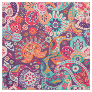 Pink neon Paisley floral pattern Fabric