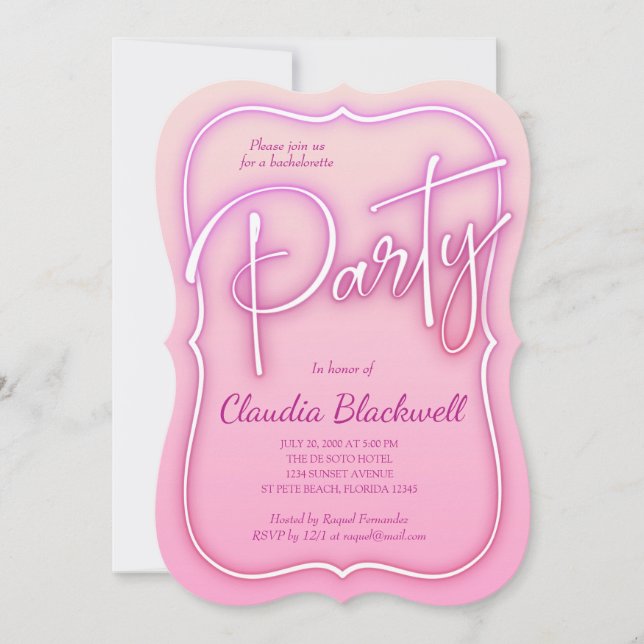 Pink Neon Party Invitation (Front)