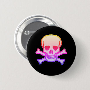 Pink Neon Skull black button