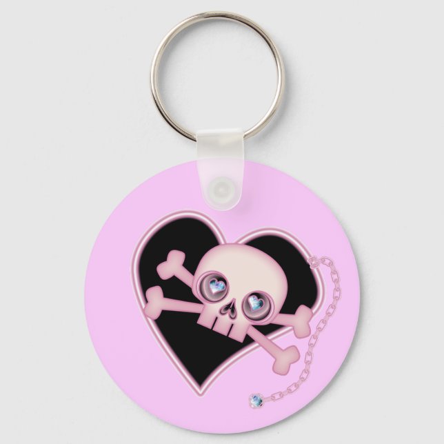 Pink Neon Skull Key Ring (Front)