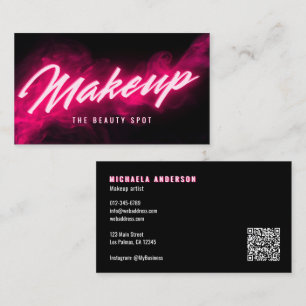 Pink Neon & Smoke Lash Tech QR Code & Socials Business Card