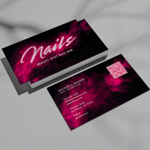 Pink Neon & Smoke Nail Salon QR Code & Socials Business Card