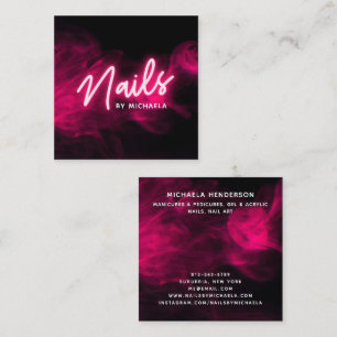 Pink Neon & Smoke Nail Salon/Technician Square Business Card
