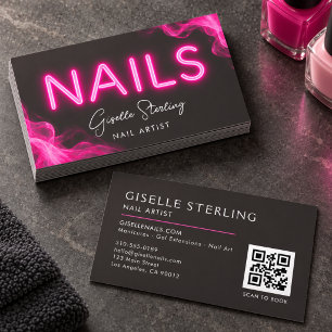 Pink Neon Smoke Nail Tech QR Code Business Card