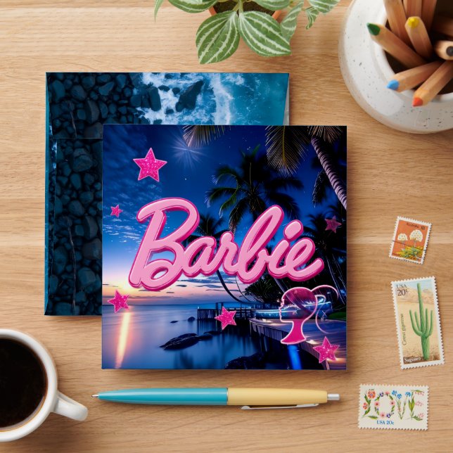 Pink Neon Tropical Beach Glam Hardcover Journal Envelope (Desk)