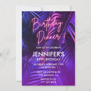Pink Neon Tropical Dinner 89th birthday Invitation