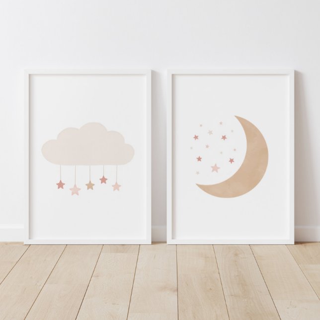 Pink Neutral Cloud and Moon Girl Nursery Decor (Creator Uploaded)