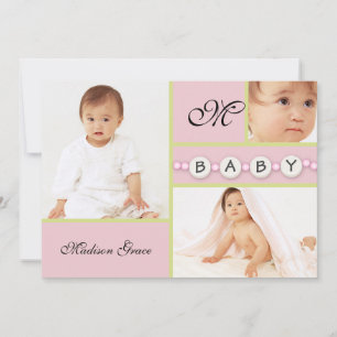 Pink New Baby Girl Announcement - Custom Photo