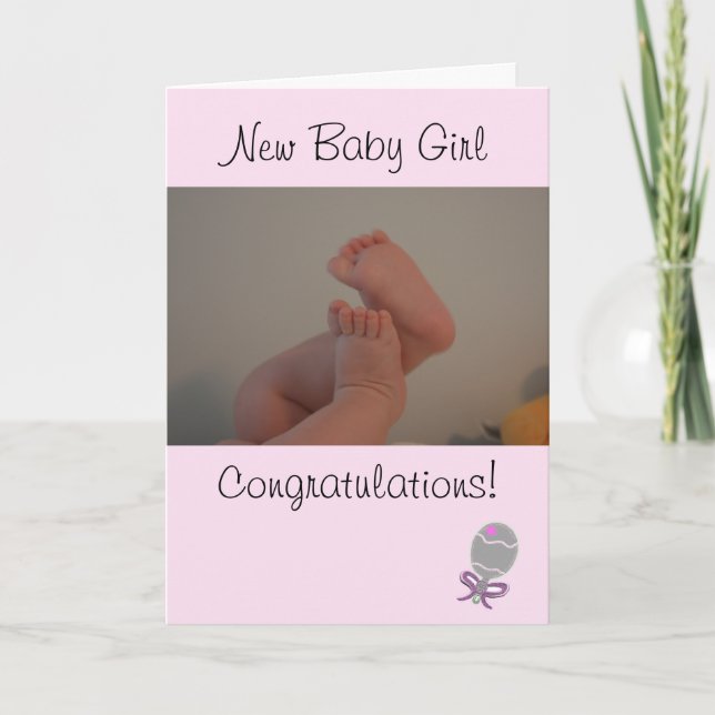 Pink New Baby Girl Congratulations Card (Front)