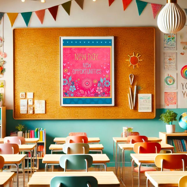 Pink New Day Inspiring Quote Floral Inspirivity Poster (Creator Uploaded)