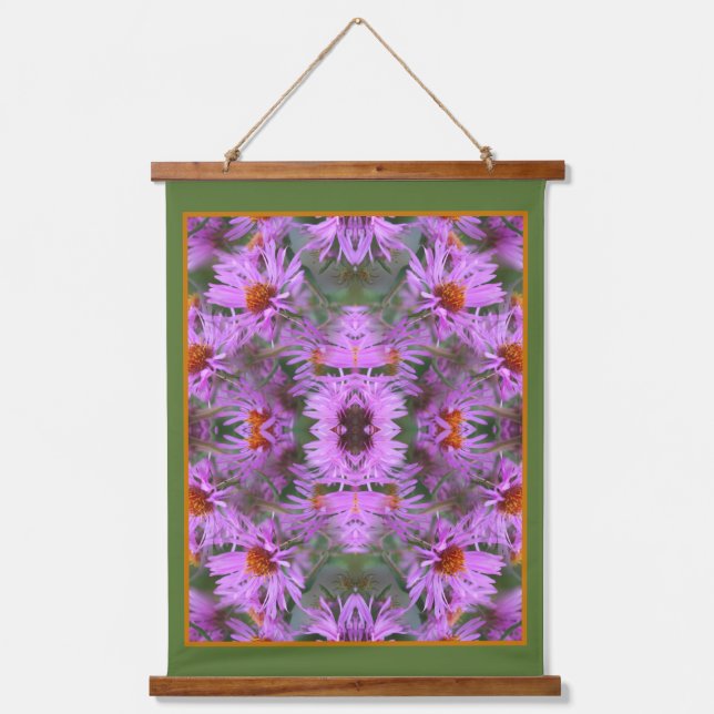Pink New England Aster Flowers Abstract Hanging Tapestry (Front)