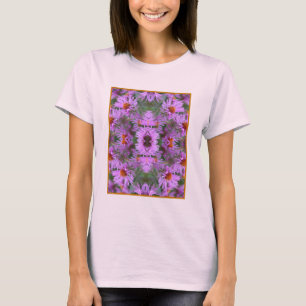 Pink New England Aster Flowers Abstract T-Shirt