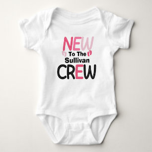 Pink New To The (Family Last Name) Crew Baby Bodysuit