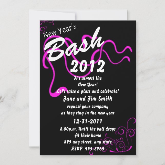 Pink New Year's Bash Invitation (Front)