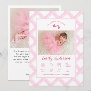 Pink Newborn Baby Girl Photo Collage Birth Announcement