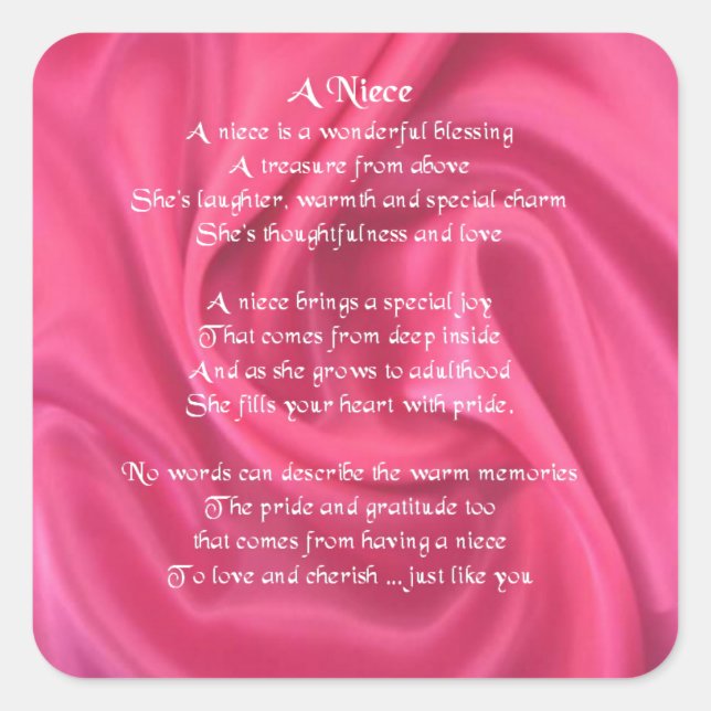 Pink - Niece Poem Square Sticker (Front)