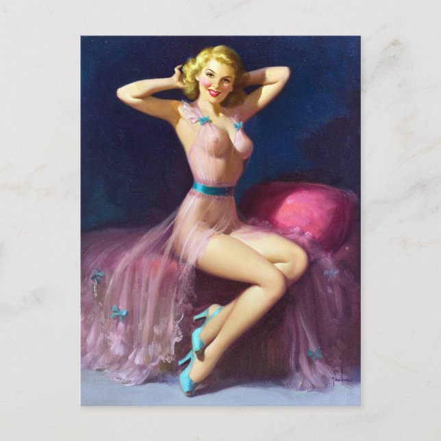 Pink Nighty Pin Up Postcard (Front)