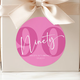 Pink Ninety 90th Ninetieth Birthday Party Favour Classic Round Sticker