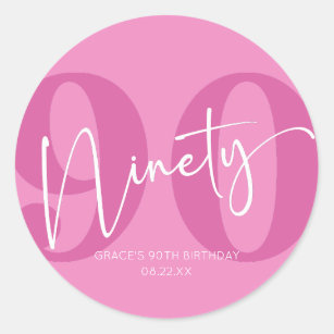 Pink Ninety 90th Ninetieth Birthday Party Favour Classic Round Sticker