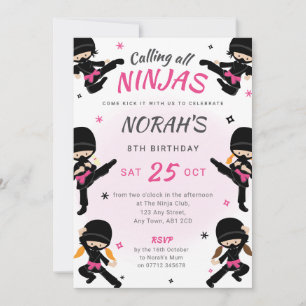 Pink Ninja Birthday Invite - Girls Karate Party