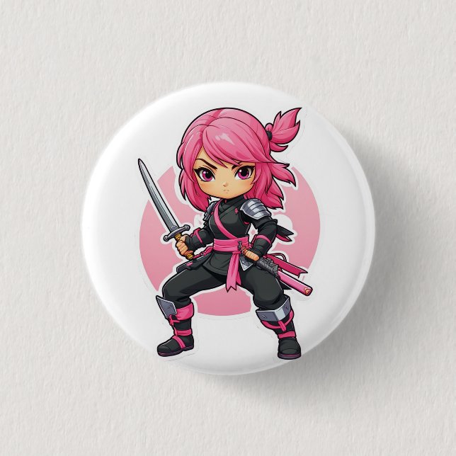 Pink Ninja Girl 3 Cm Round Badge (Front)