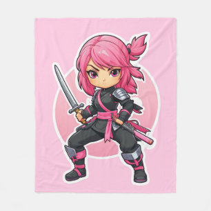 Pink Ninja Girl Fleece Blanket