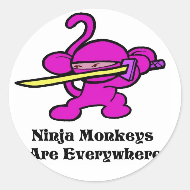 Pink Ninja On Guard Classic Round Sticker (Front)