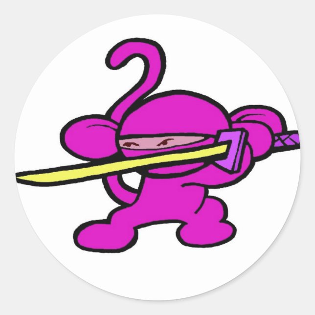 Pink Ninja On Guard-No Words Classic Round Sticker (Front)