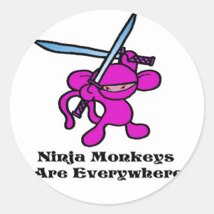 Pink Ninja OverHead Classic Round Sticker