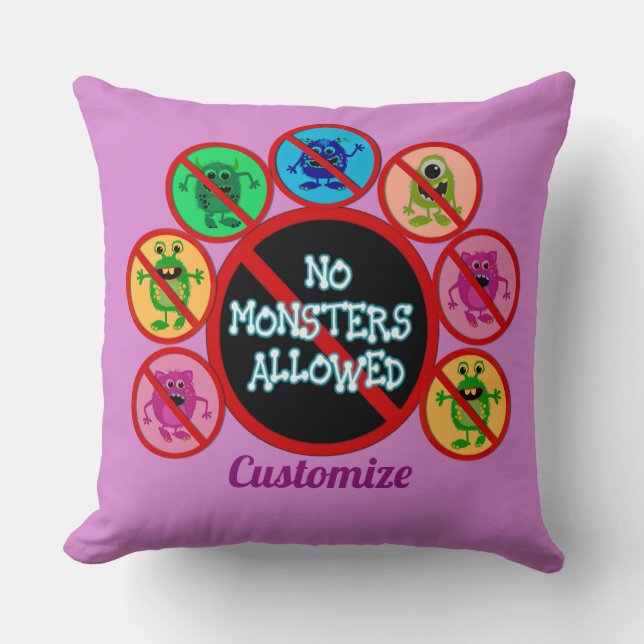 Pink No Monsters Allowed  Kids Cushion (Front)