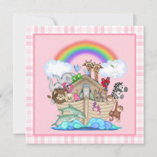 Pink Noah's Ark Baby Shower Invitation