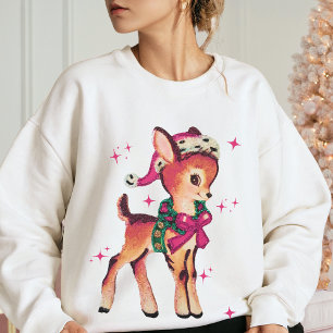 PINK NOEL Cute Retro Reindeer Holiday Sparkle Xmas Sweatshirt