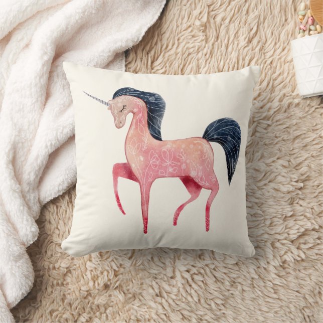 Pink Nordic Unicorn with Black Mane Cushion (Blanket)