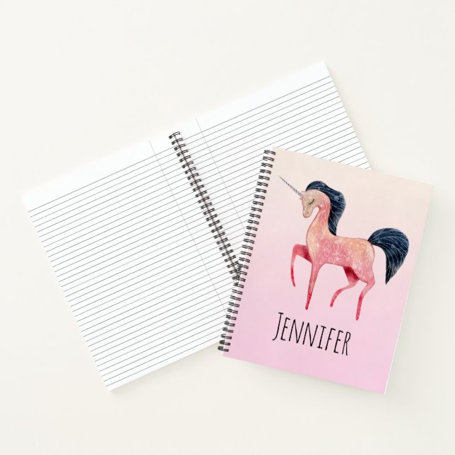 Pink Nordic Unicorn with Black Mane Notebook (Inside)