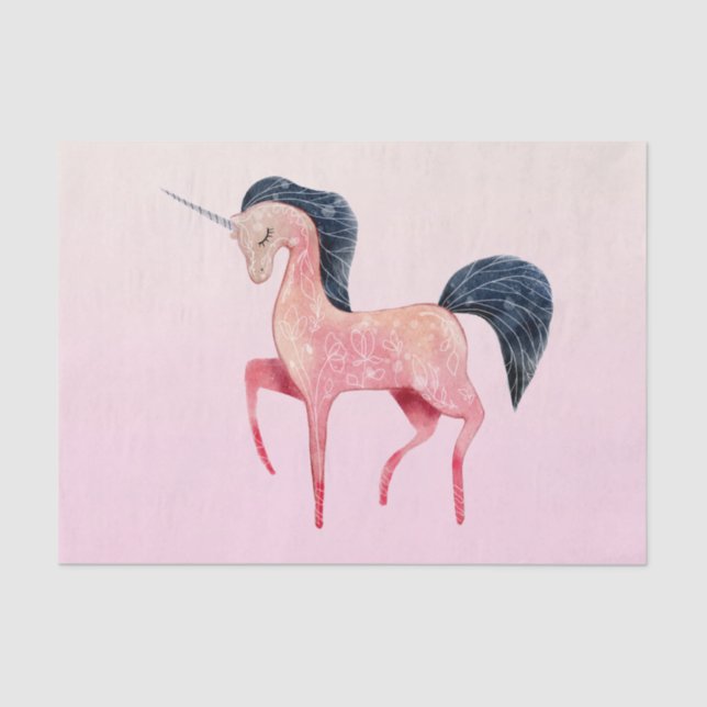 Pink Nordic Unicorn with Black Mane Tissue Paper (Front)