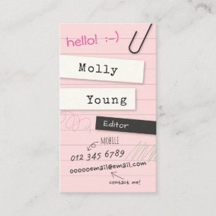 Pink Notebook Page Business Card