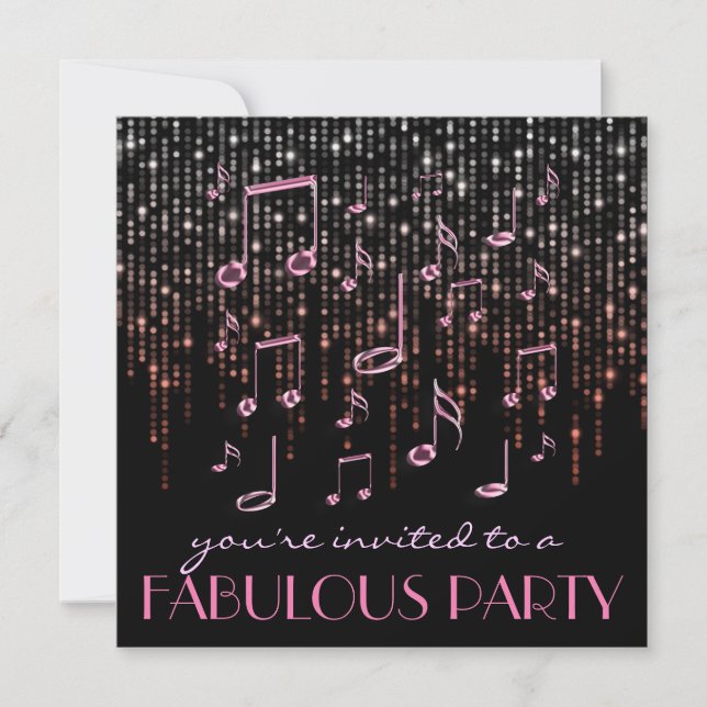 pink notes music party invitation (Front)