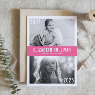 Pink Now and Then Photo Collage Graduation Invitation
