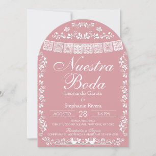 Pink Nuestra Boda Papel Picado Spanish Wedding Invitation