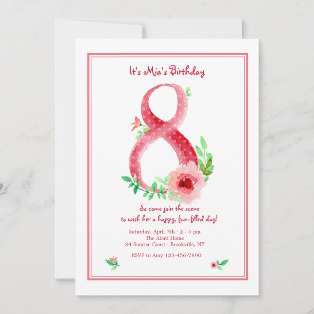 Pink Number 8 Invitation (Front)