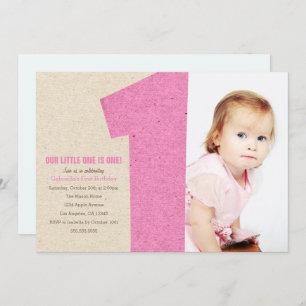 Pink Number One First Birthday Party Invitation