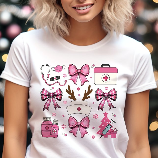 Pink Nurse Christmas Medical Holiday Coquette Bows Tri-Blend Shirt (Creator Uploaded)