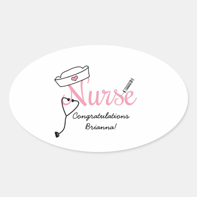 Pink Nurse graduation favour stickers with name (Front)