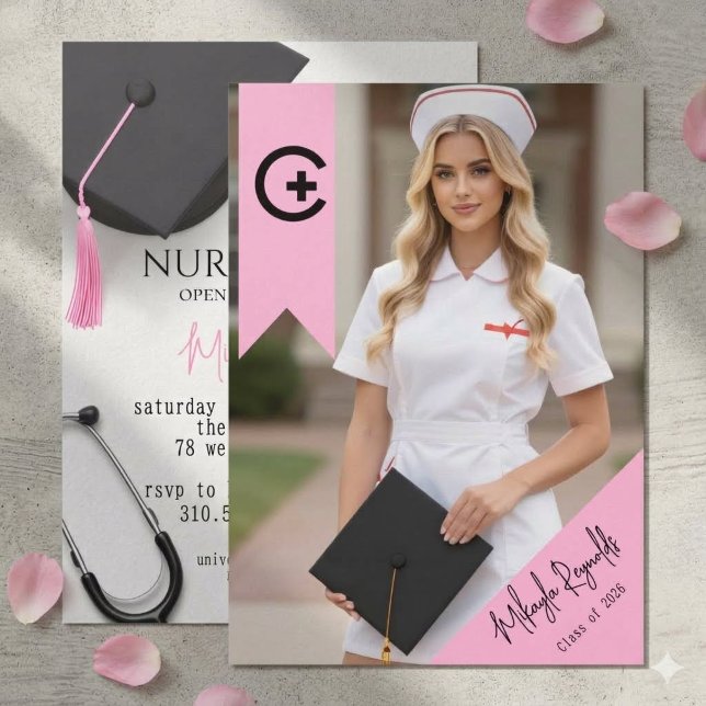 Pink Nurse Graduation Invitation Photo Card Class  (Creator Uploaded)